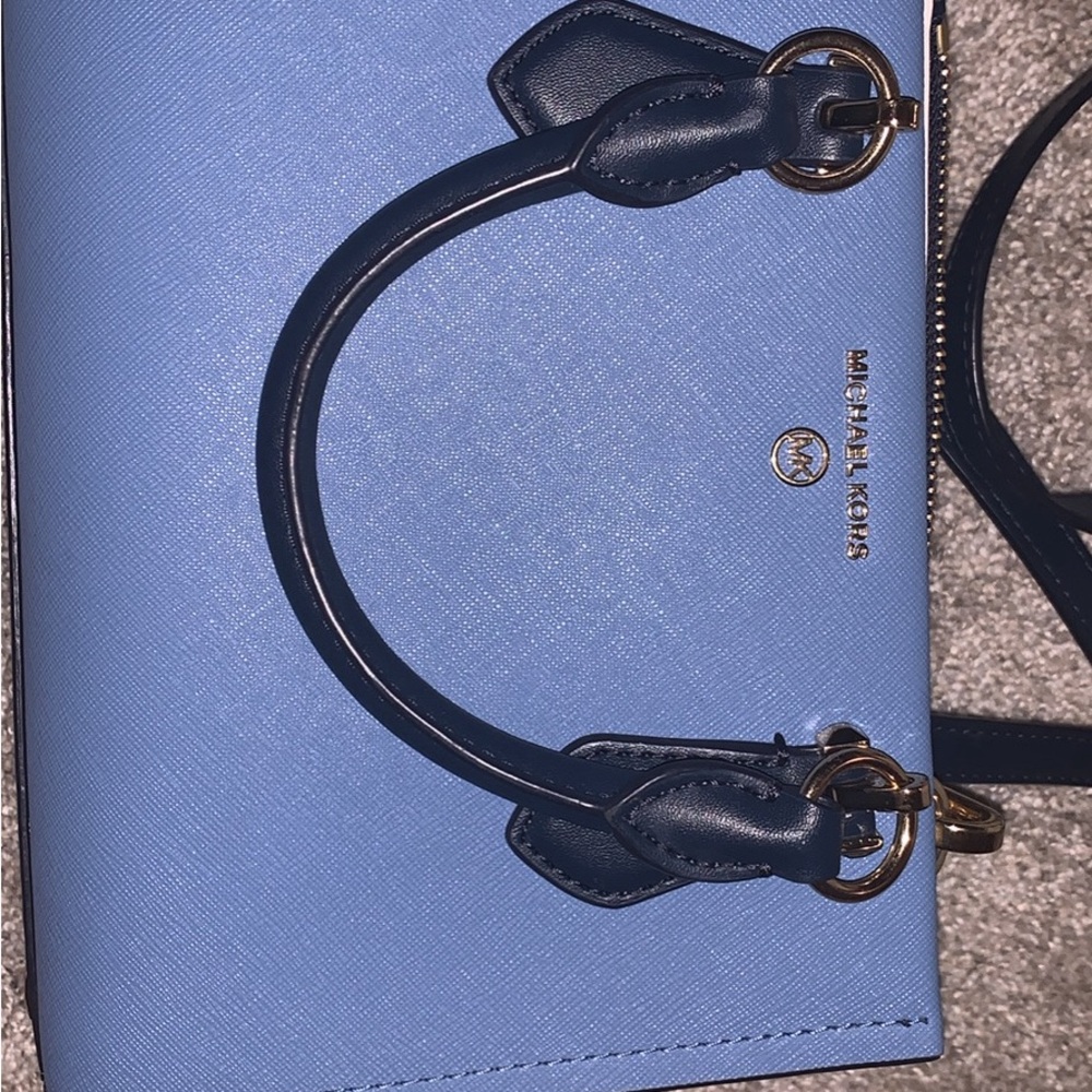 Michael Kors Blue Satchel with Black Handles